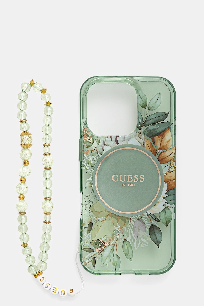 Levně Obal na telefon Guess iPhone 16 Pro 6.3 zelená barva, GUHMP16LHFWBRCESN