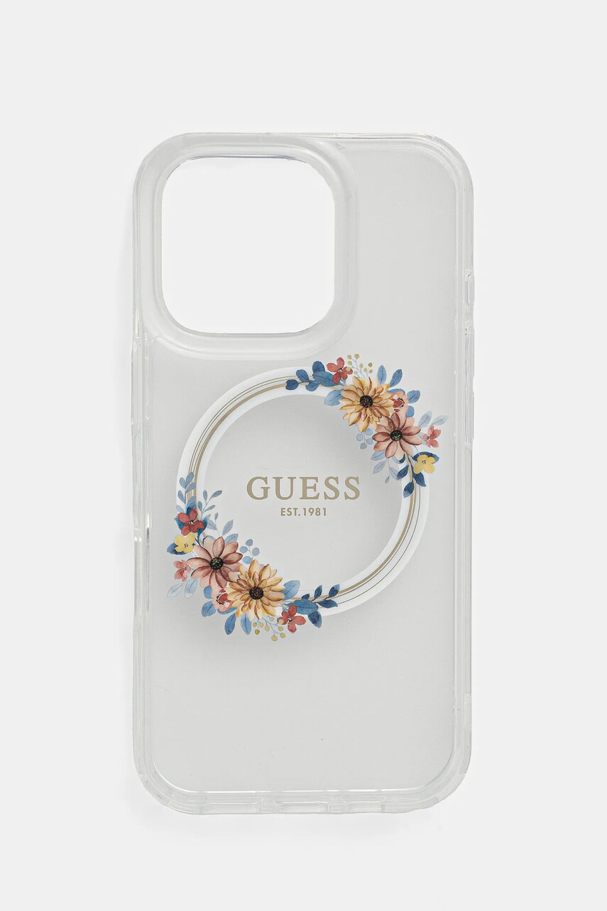 

Кейс за телефон Guess iPhone 16 Pro 6.3 в прозрачен цвят GUHMP16LHFWFCT