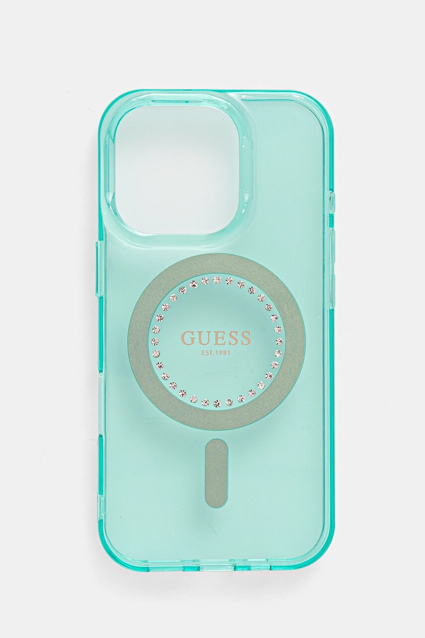 Levně Obal na telefon Guess iPhone 16 Pro 6.3 zelená barva, GUHMP16LPFTDTEN