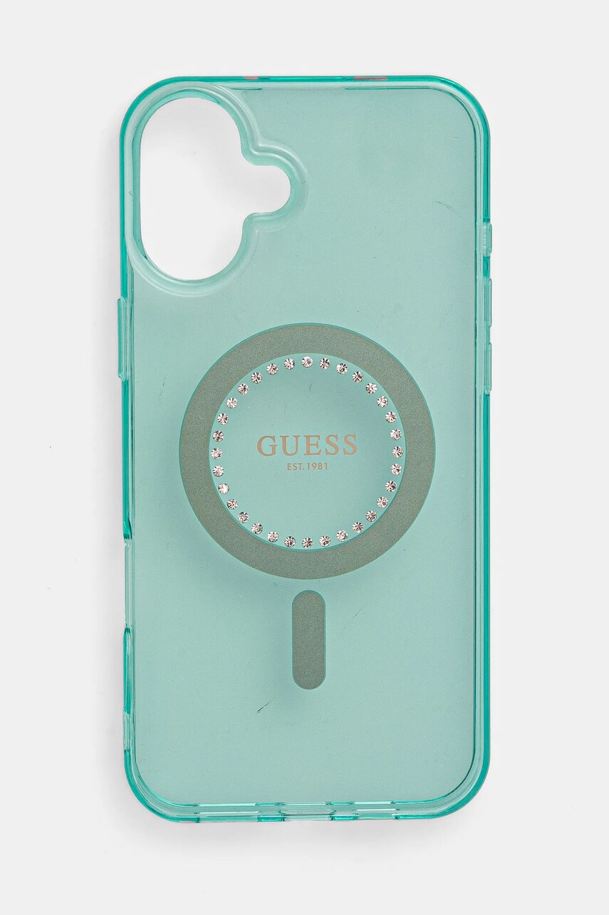 Levně Obal na telefon Guess iPhone 16 Plus 6.7 tyrkysová barva, GUHMP16MPFTDTEN