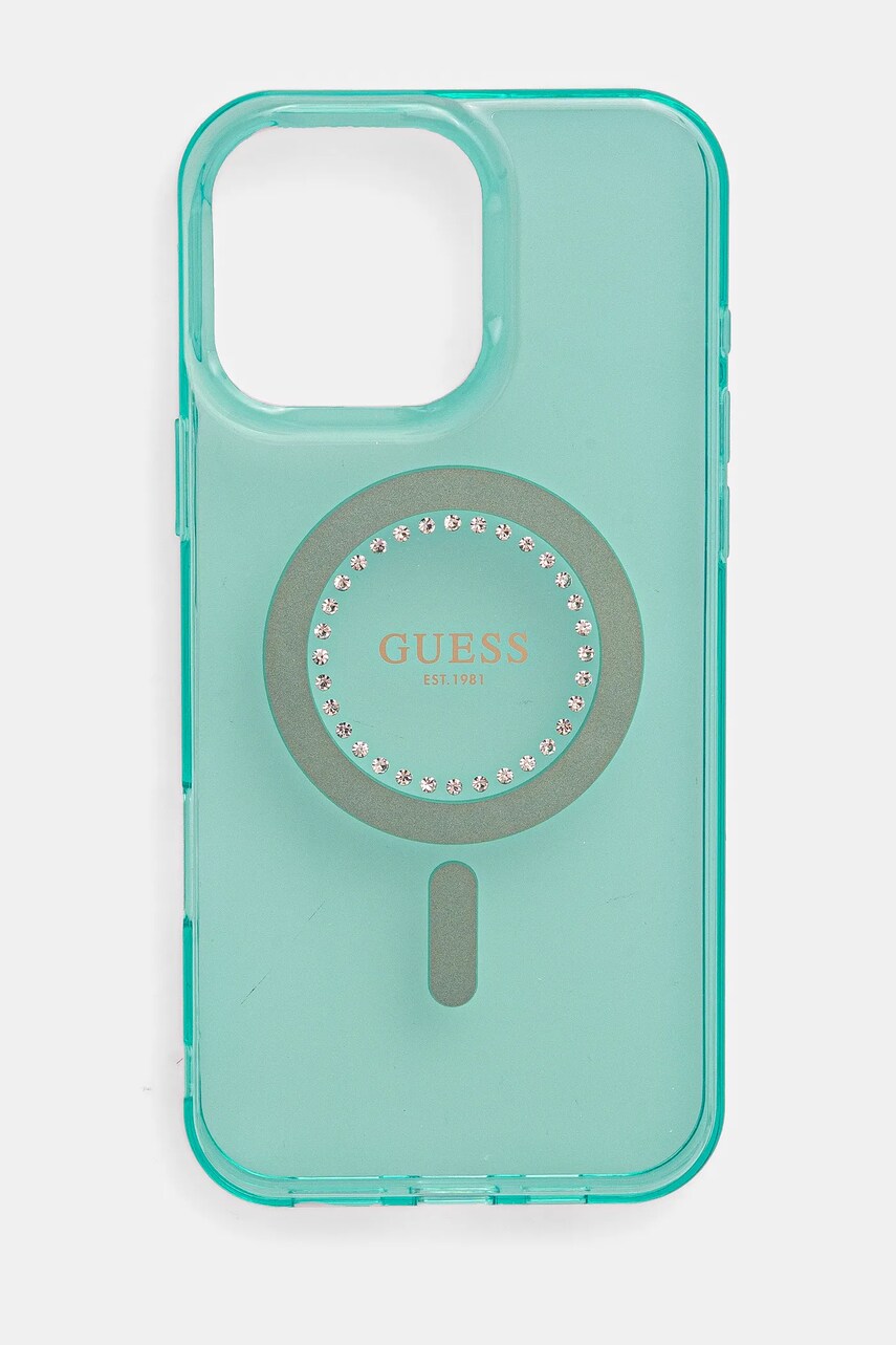 Levně Obal na telefon Guess iPhone 16 Pro Max 6.9 tyrkysová barva, GUHMP16XPFTDTEN