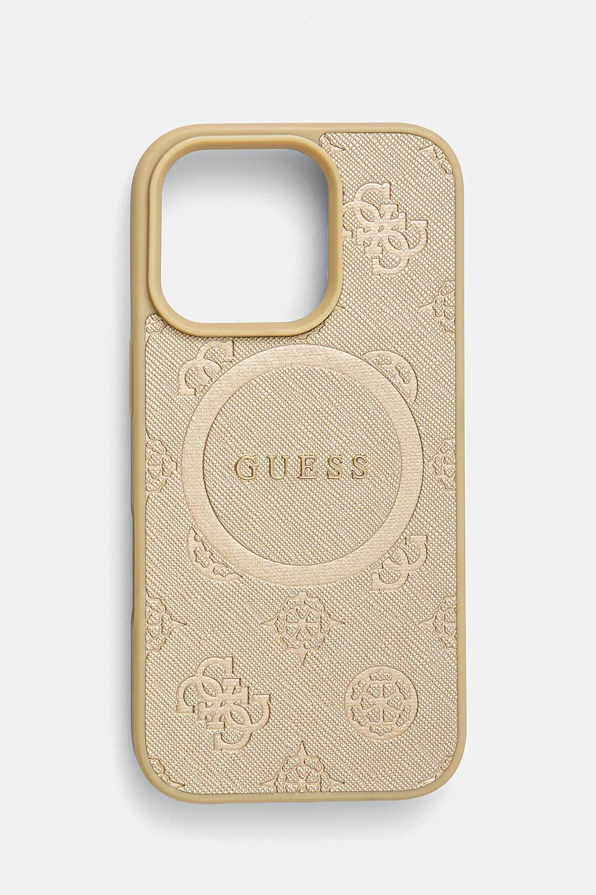 Levně Obal na telefon Guess iPhone 16 Pro 6.3 zlatá barva, GUHMP16LPSAPSMED