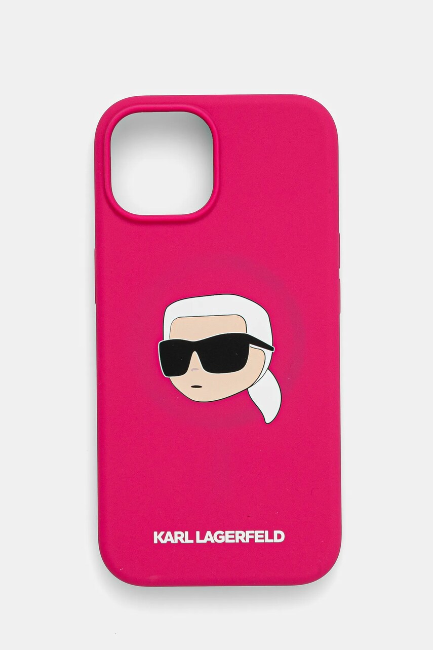 Levně Obal na telefon Karl Lagerfeld iPhone 15 6.1 růžová barva, KLHMP15SSKHPPLF