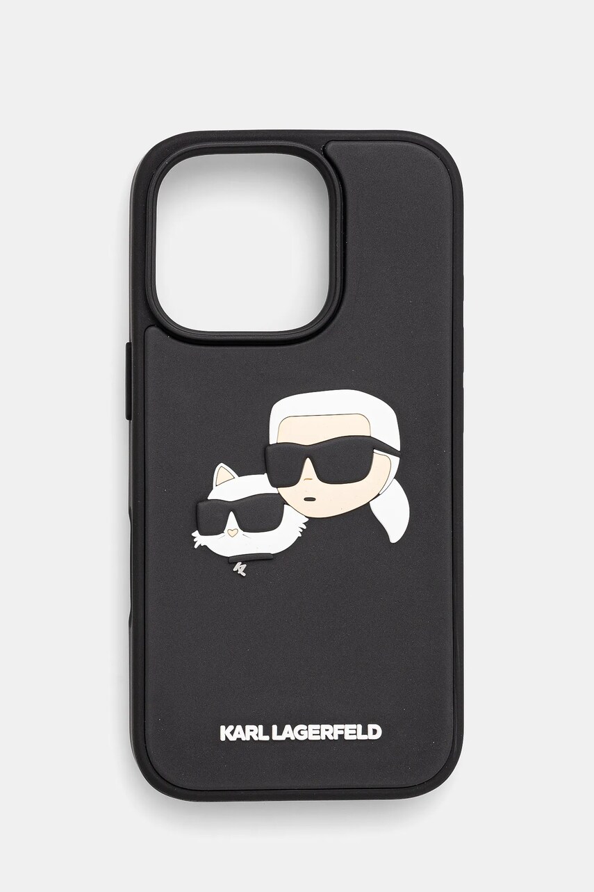 Levně Obal na telefon Karl Lagerfeld iPhone 16 Pro černá barva, KLHCP16LRBCKCHLK