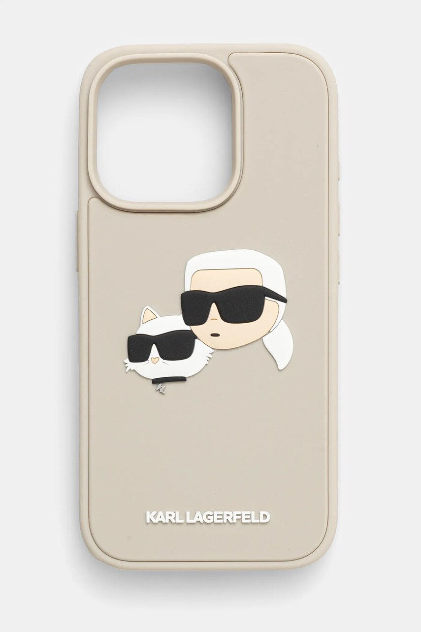 Levně Obal na telefon Karl Lagerfeld iPhone 16 Pro béžová barva, KLHCP16LRBCKCHLE
