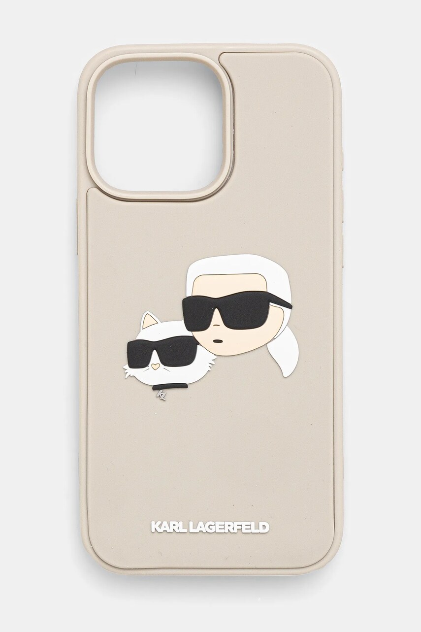 Levně Obal na telefon Karl Lagerfeld iPhone 16 Pro Max béžová barva, KLHCP16XRBCKCHLE