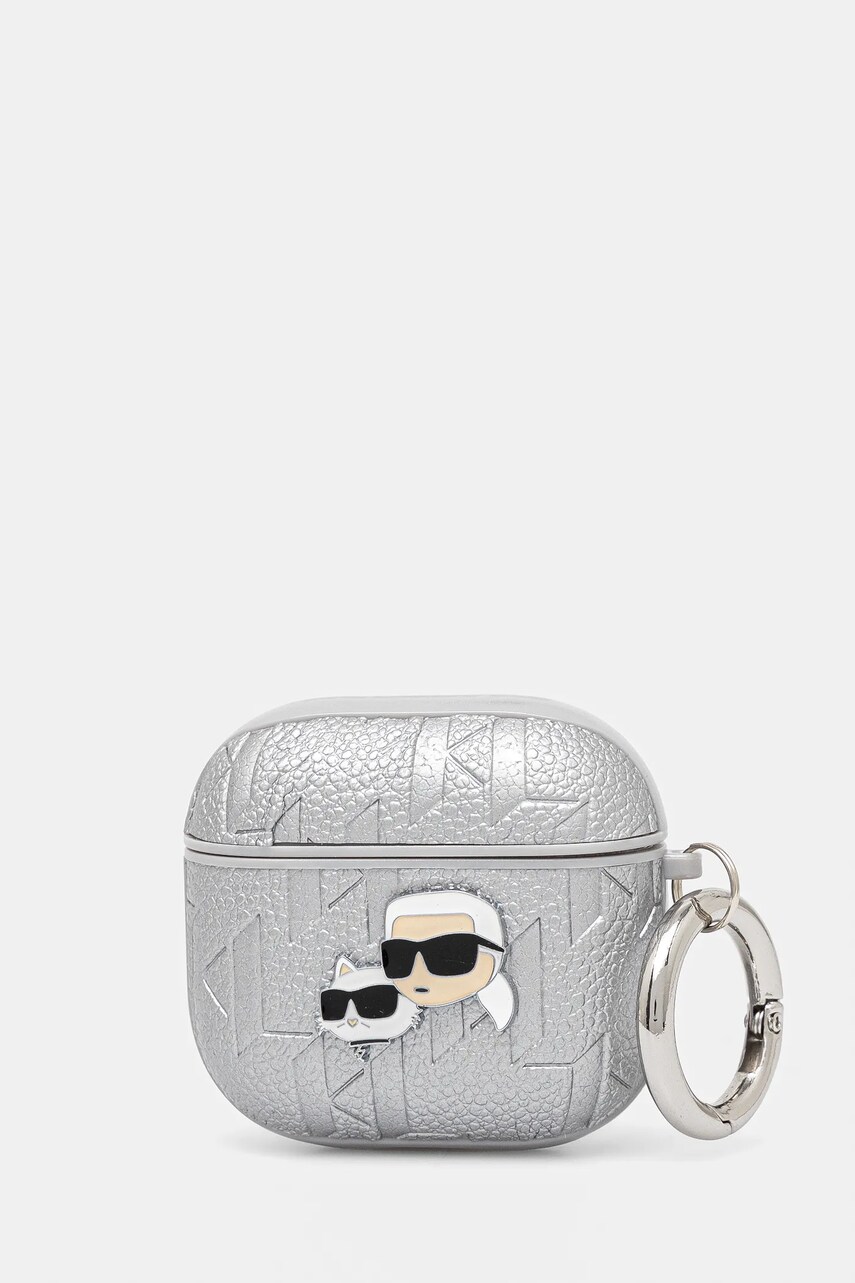 Levně Pouzdro na airpod Karl Lagerfeld AirPods 4 stříbrná barva, KLA4PGKCPS