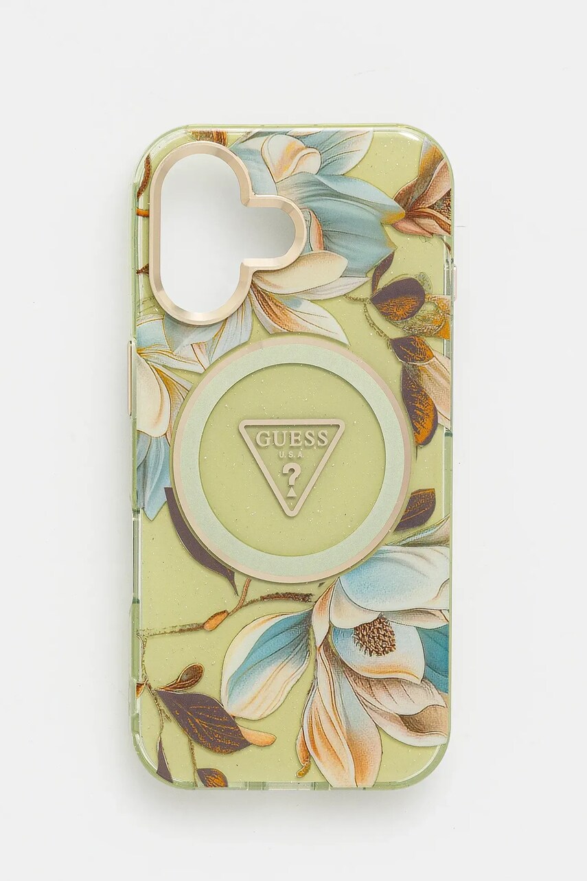 Levně Obal na telefon Guess iPhone 16 zelená barva, GUHMP16SHFLPEDN