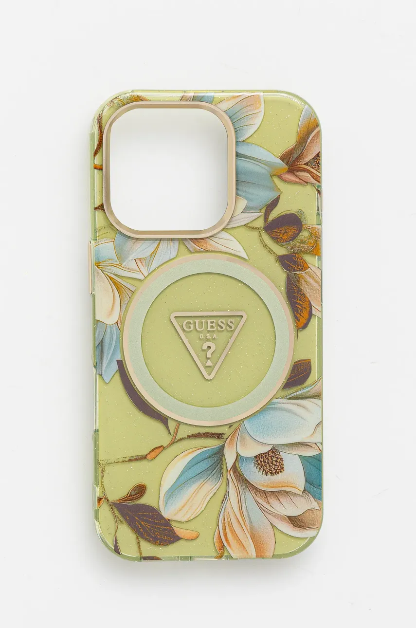 Levně Obal na telefon Guess iPhone 16 Pro zelená barva, GUHMP16LHFLPEDN