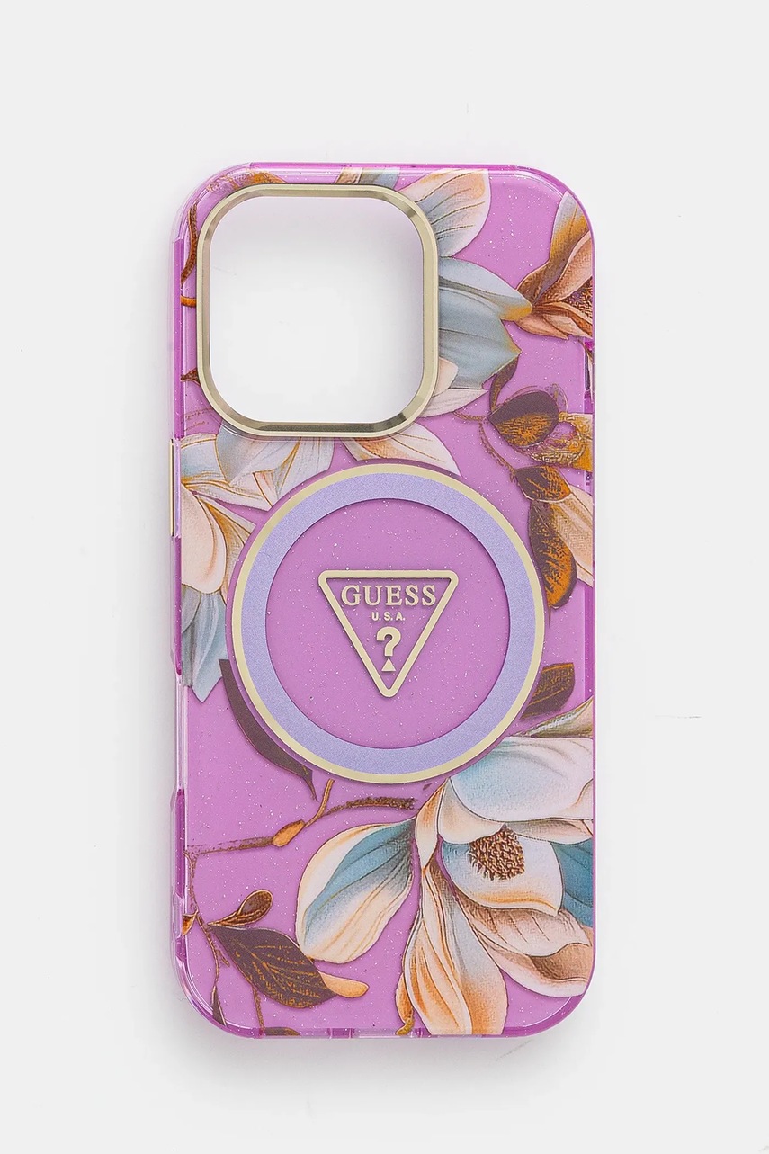 

Кейс за телефон Guess iPhone 16 Pro в лилаво GUHMP16LHFLPEDU, Виолетов