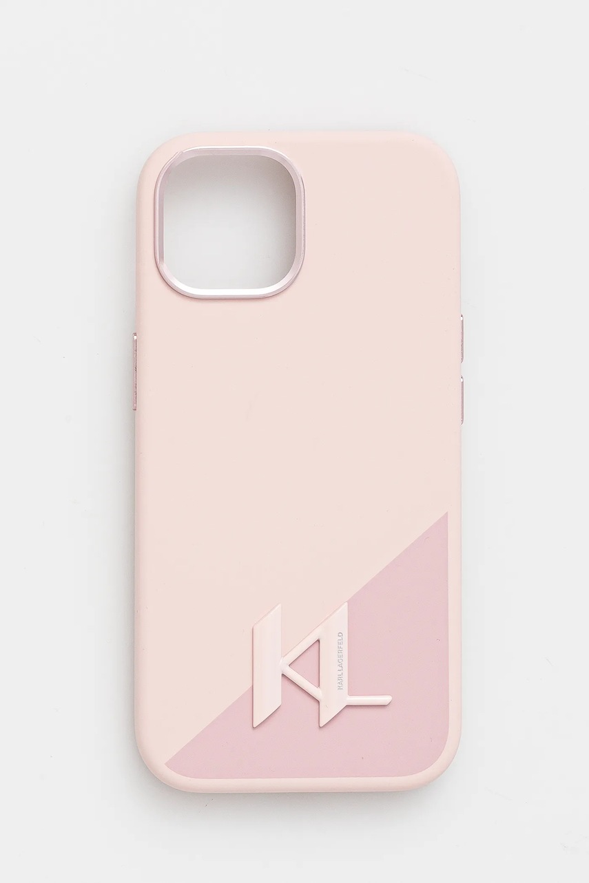 Karl Lagerfeld carcasă de telefon iPhone 15 culoarea roz, KLHMP15SSCMKMPCP