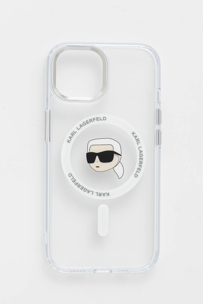 Karl Lagerfeld carcasă de telefon iPhone 15 culoarea alb, KLHMP15SHLSKIH Karl Lagerfeld carcasă de telefon iPhone 15 culoarea alb, KLHMP15SHLSKIH