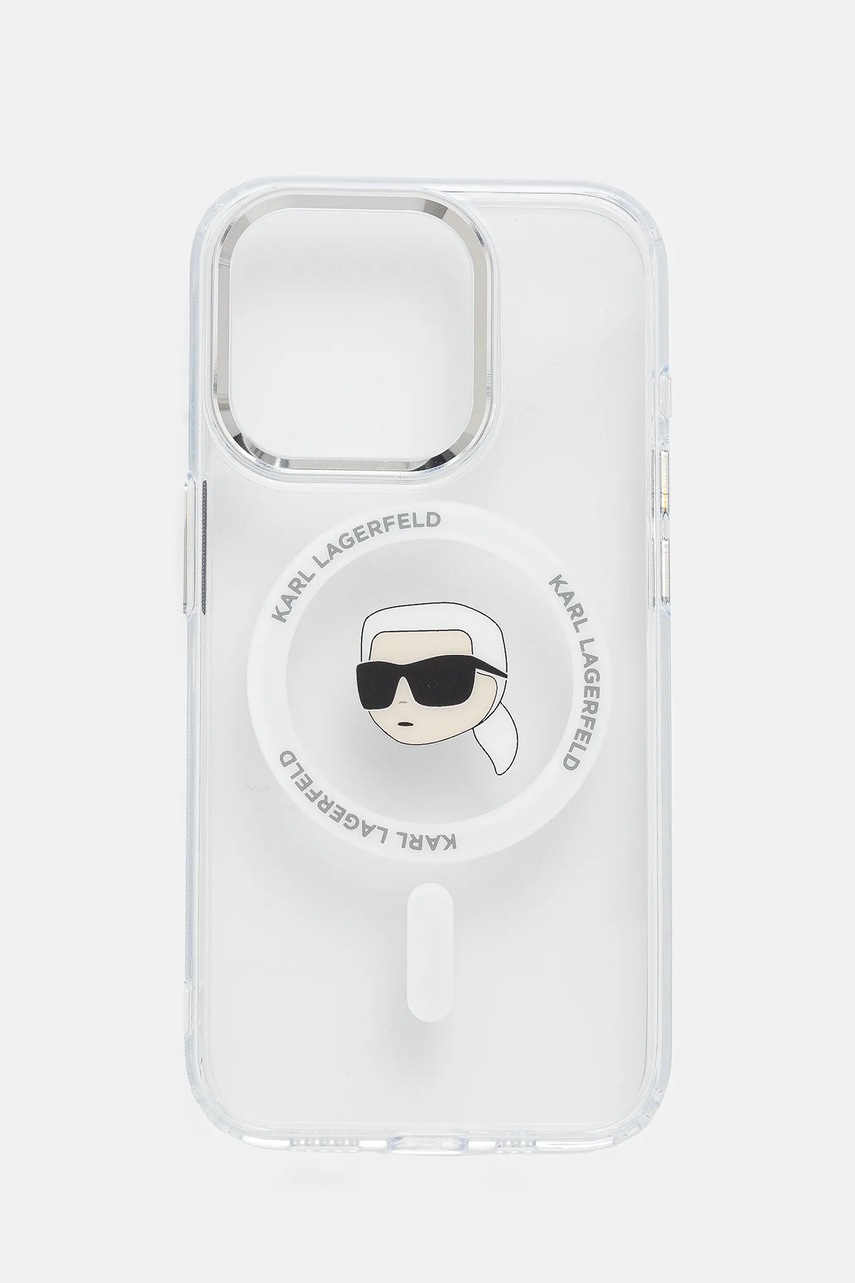 Karl Lagerfeld carcasă de telefon iPhone 15 Pro culoarea alb, KLHMP15LHLSKIH