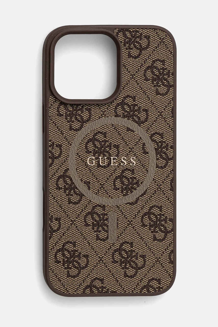 Levně Obal na telefon Guess iPhone 16 Pro Max hnědá barva, GUHMP16XG4GFRW