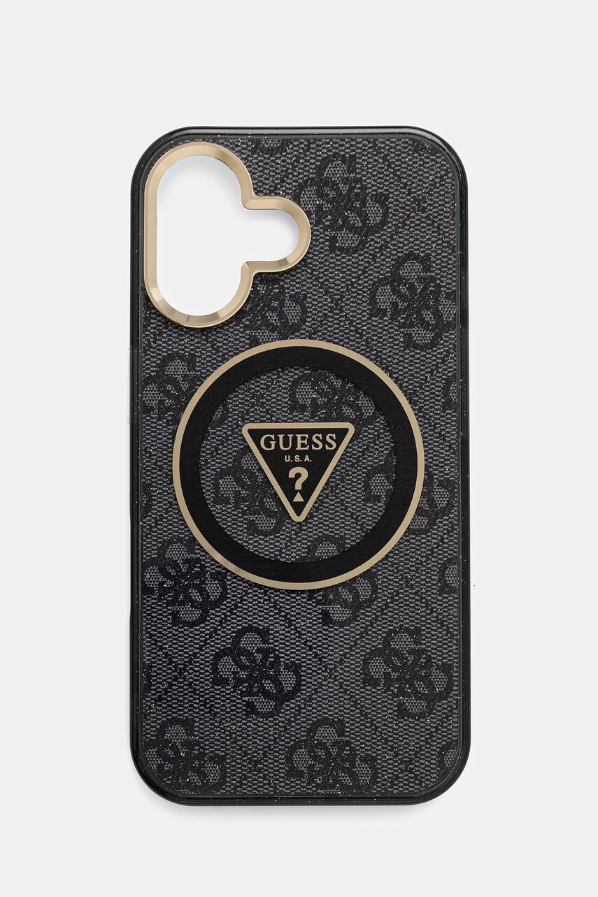Levně Obal na telefon Guess iPhone 16 černá barva, GUHMP16SHG4PRTGK