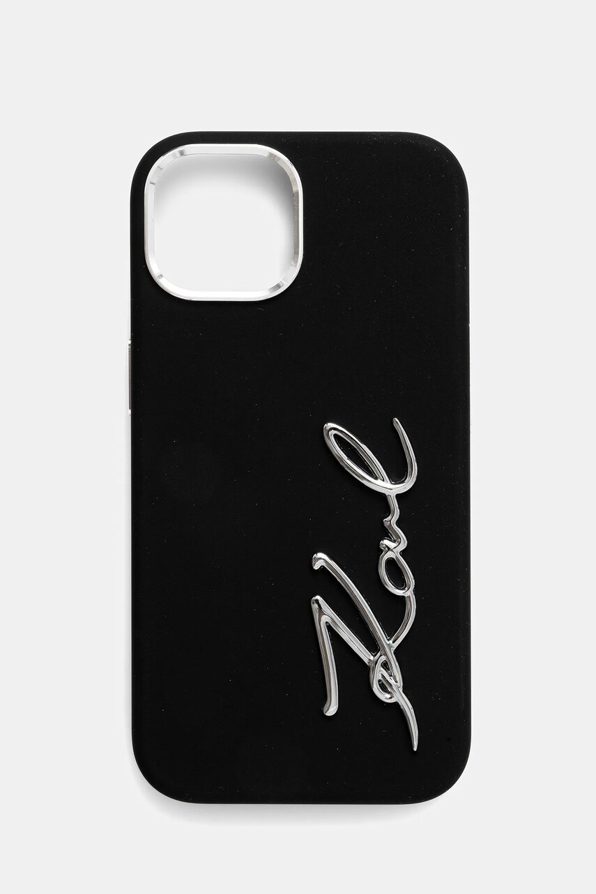 Levně Obal na telefon Karl Lagerfeld iPhone 15 černá barva, KLHCP15SSCMSMVK