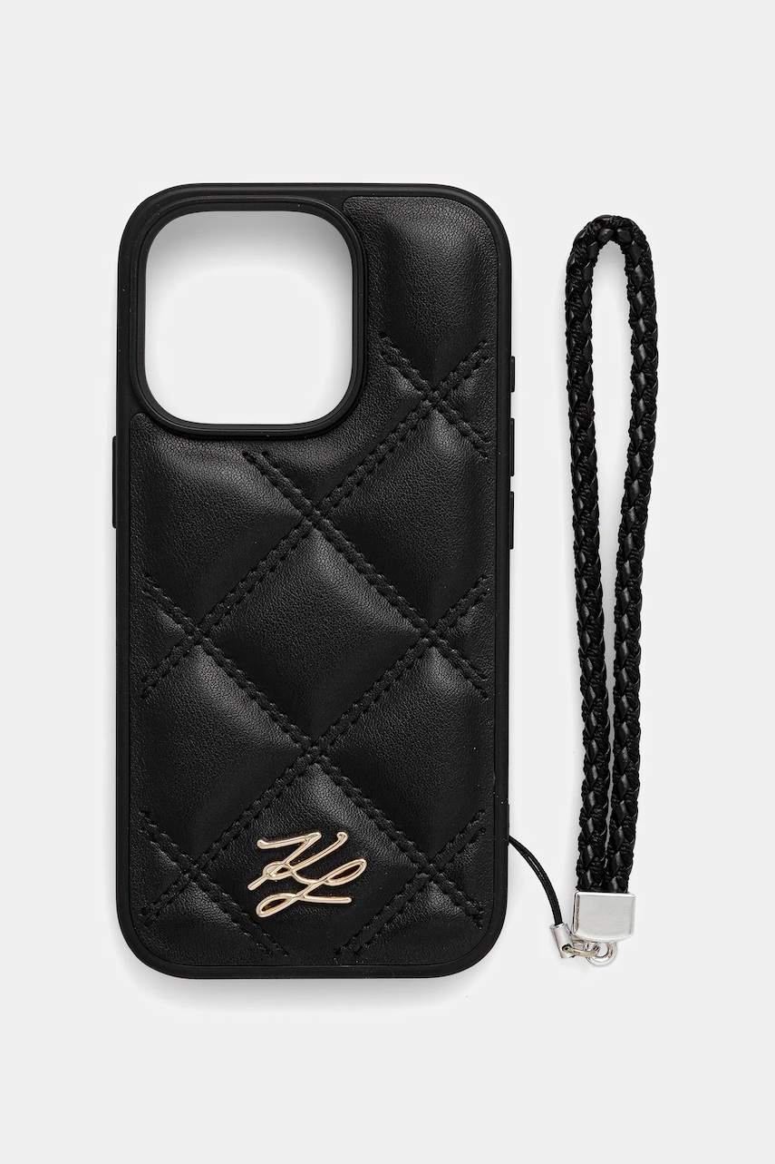 Levně Obal na telefon Karl Lagerfeld iPhone 16 Pro černá barva, KLHCP16LPSQSKLSMSK