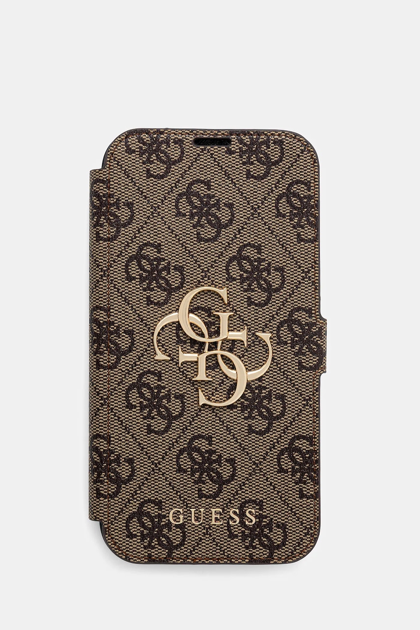 Levně Obal na telefon Guess iPhone 15 Pro 6.1" hnědá barva, GUBKP15L4GMGBR
