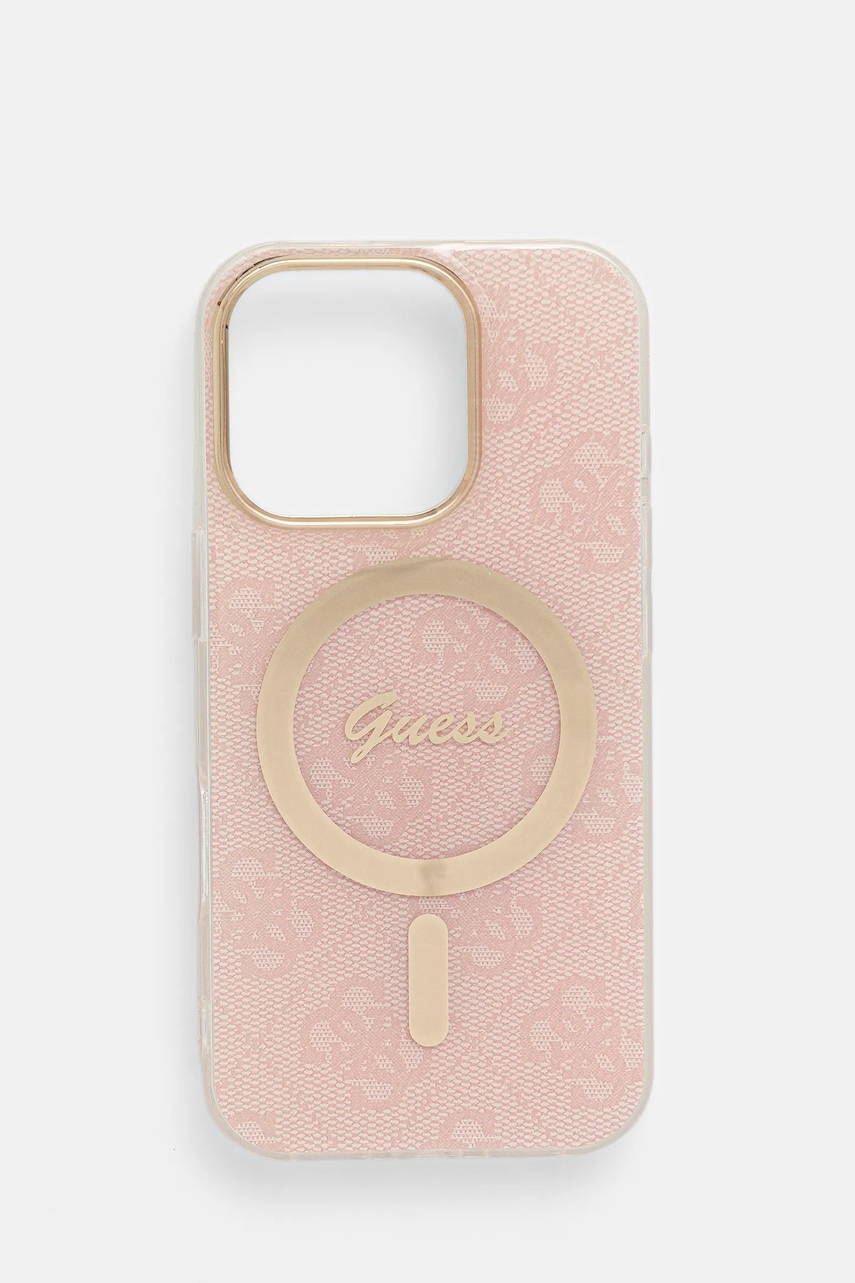 Levně Obal na telefon Guess iPhone 16 Pro 6.3" růžová barva, GUHMP16LH4STP