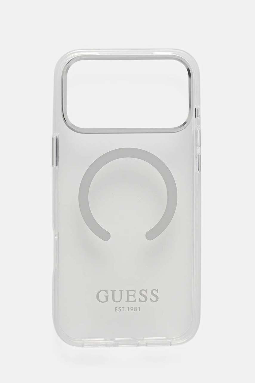 Levně Obal na telefon Guess iPhone 17 Pro Max stříbrná barva, GUHMP17XHTRMS