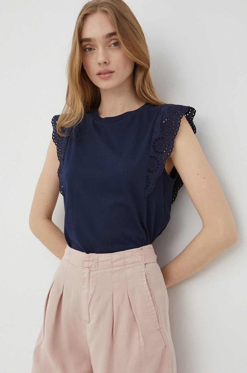 Vero moda tricou din bumbac culoarea albastru marin