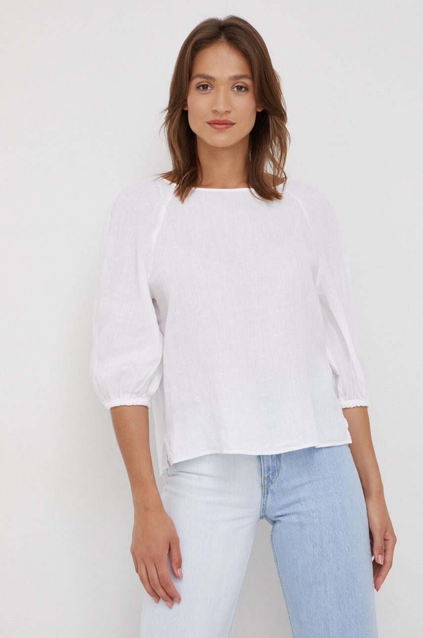 Marc o'polo bluza din in femei, culoarea alb, neted
