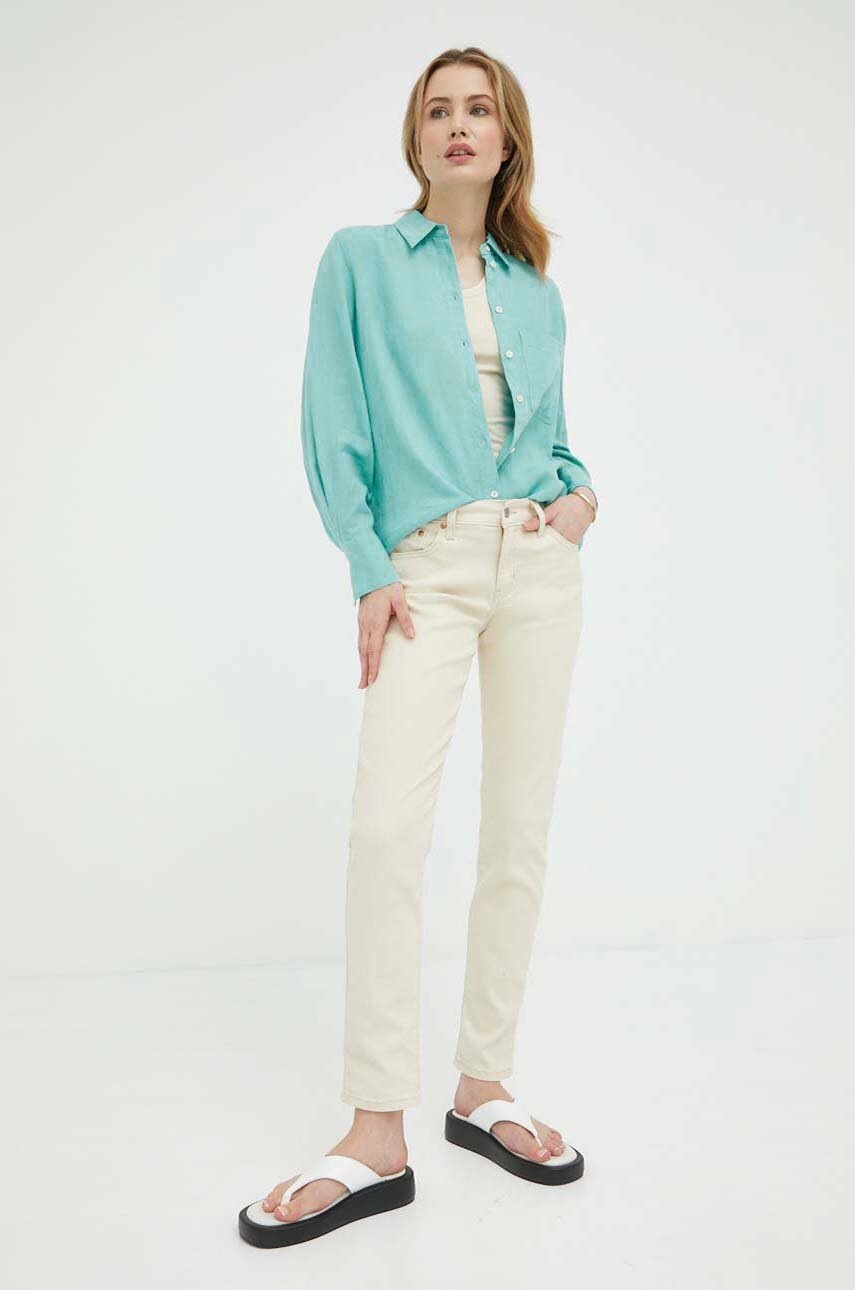 

Льняная рубашка Marc O'Polo цвет бирюзовый relaxed классический воротник