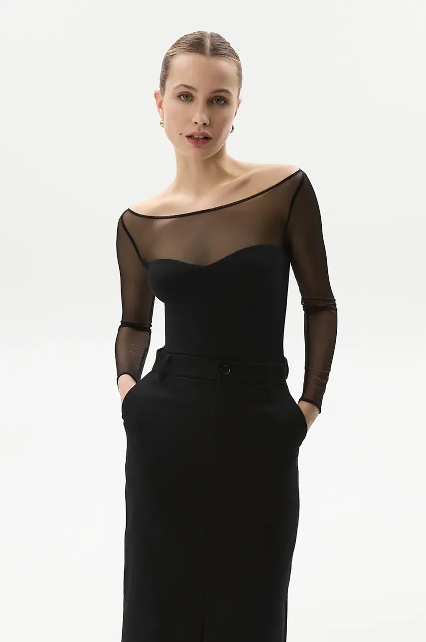 Боди Saint Body BODYSUIT BARDOT WITH MESH женская однотонная SB.604 Боди Saint Body BODYSUIT BARDOT WITH MESH женская однотонная SB.604