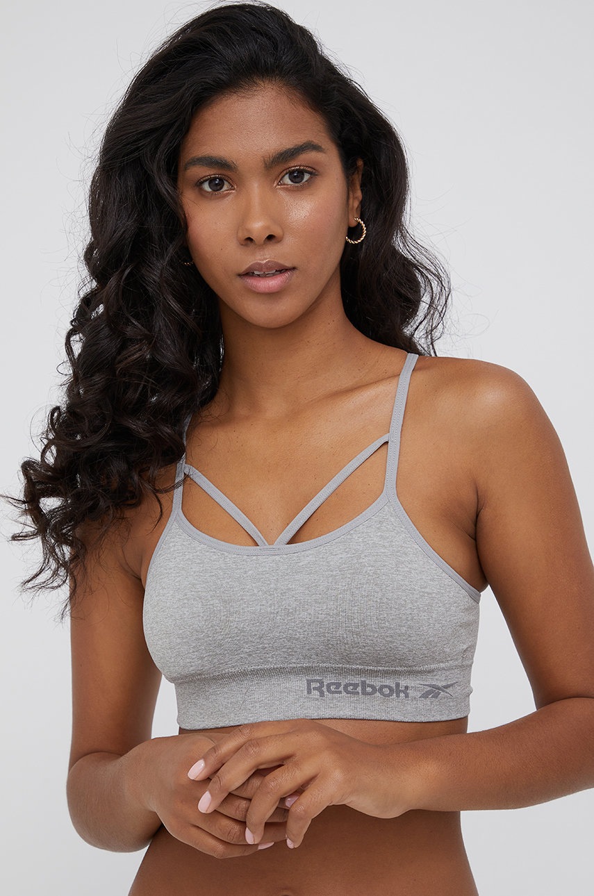 

Спортен сутиен Reebok в сиво с изчистен дизайн, Сив