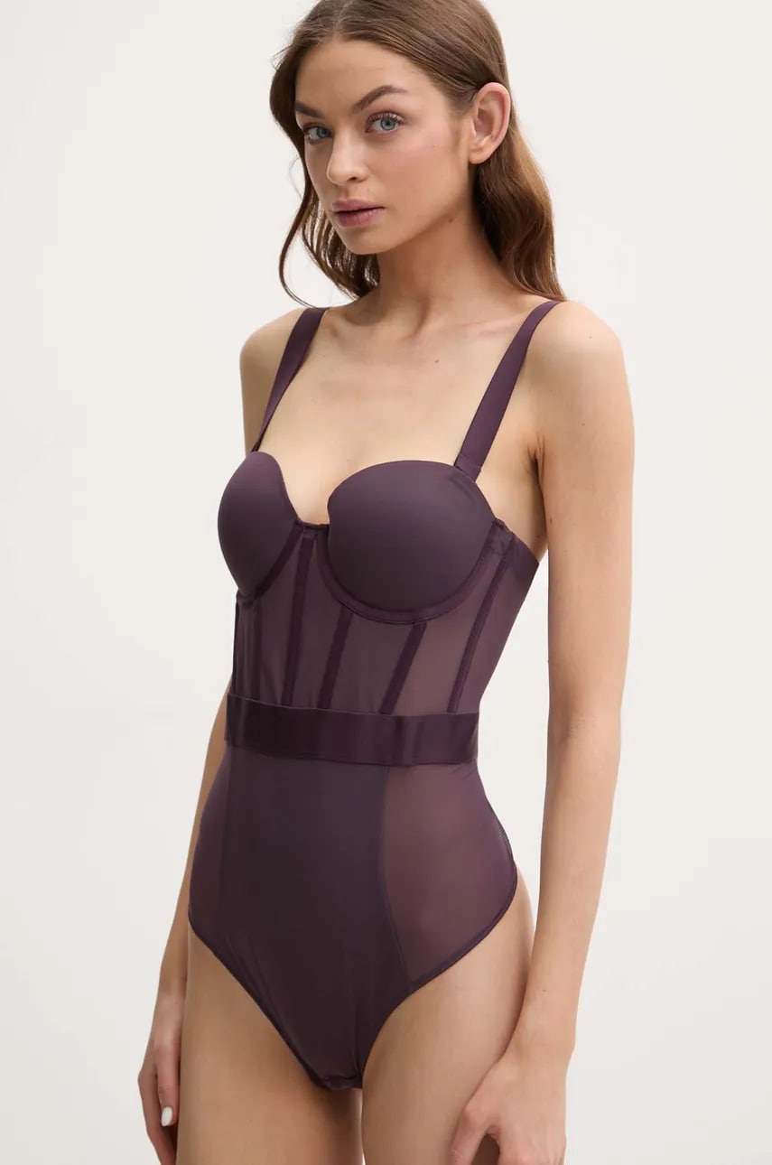 Боди Dkny цвет фиолетовый прозрачное однотонное DK6008 Боди Dkny цвет фиолетовый прозрачное однотонное DK6008