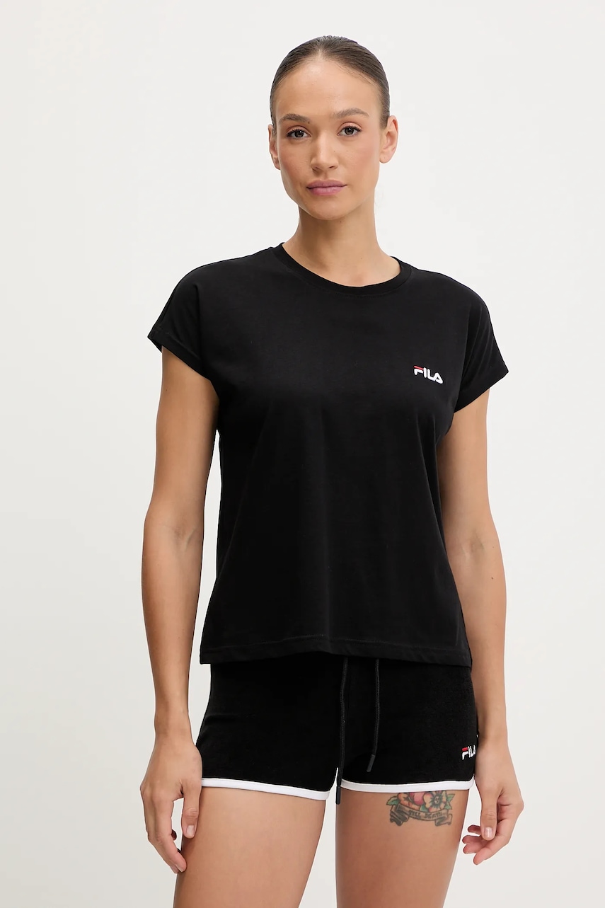 Fila pijama culoarea negru, bumbac, FPS4198