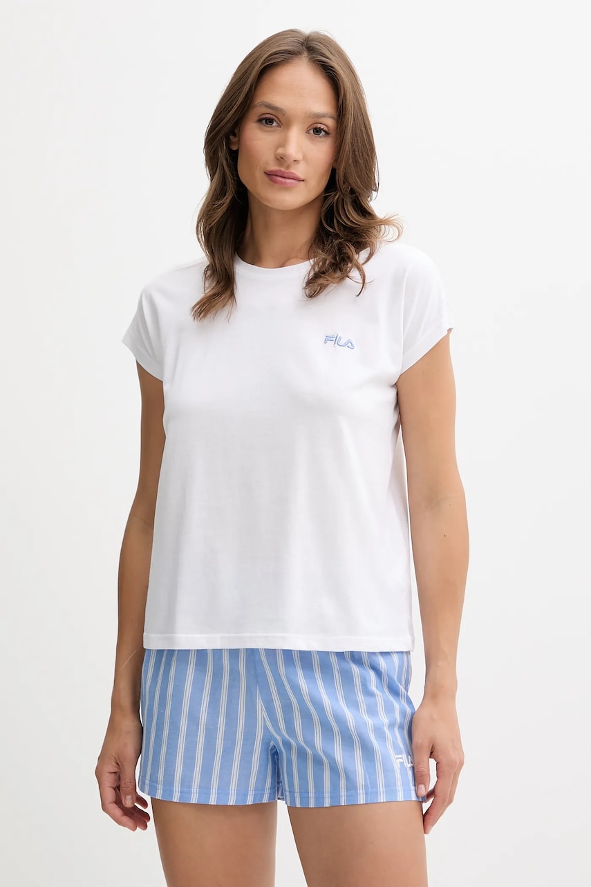 Fila pijamale de bumbac culoarea alb, satin, FPS4210