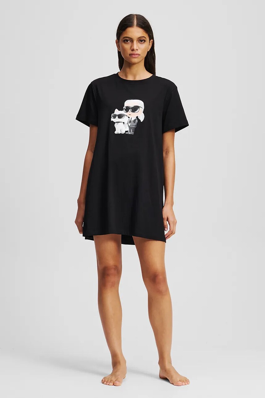 Karl Lagerfeld cămașă de noapte din bumbac culoarea negru, bumbac, A3W45007