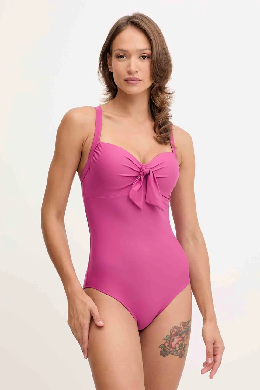Aqua Speed costum de baie dintr-o bucată culoarea roz, cupa rigidizată, ELENA