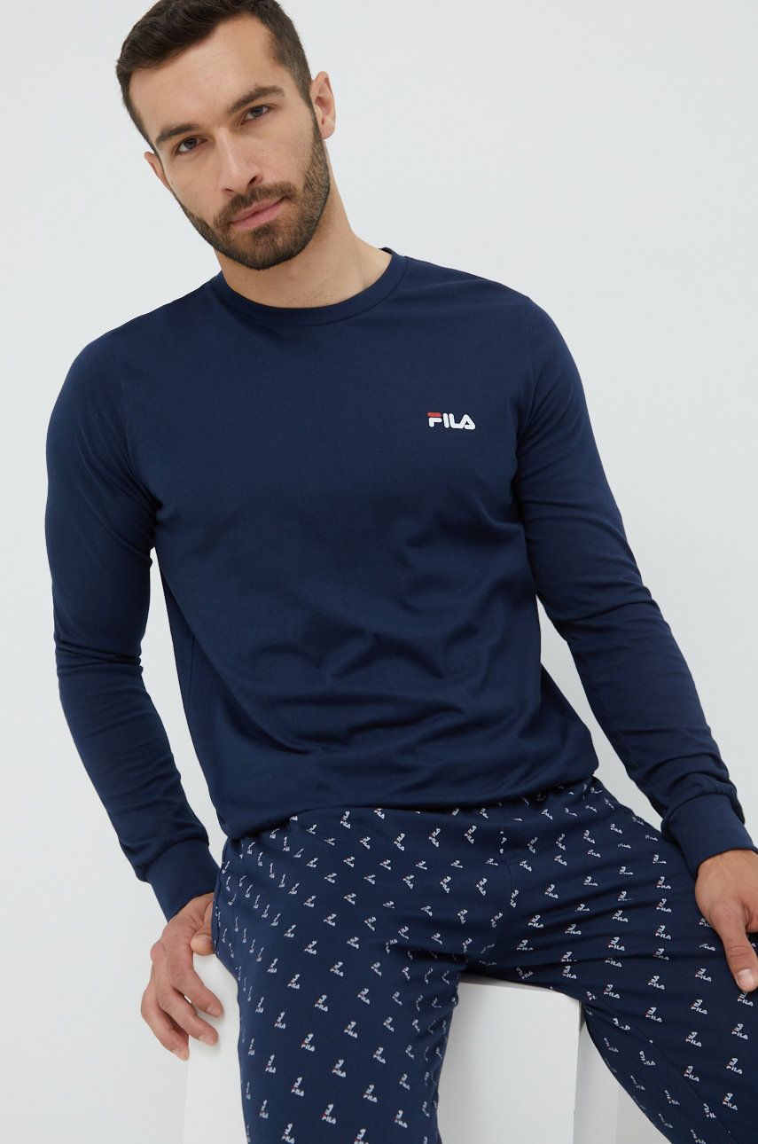 Fila pijamale de bumbac culoarea albastru marin, cu imprimeu answear.ro