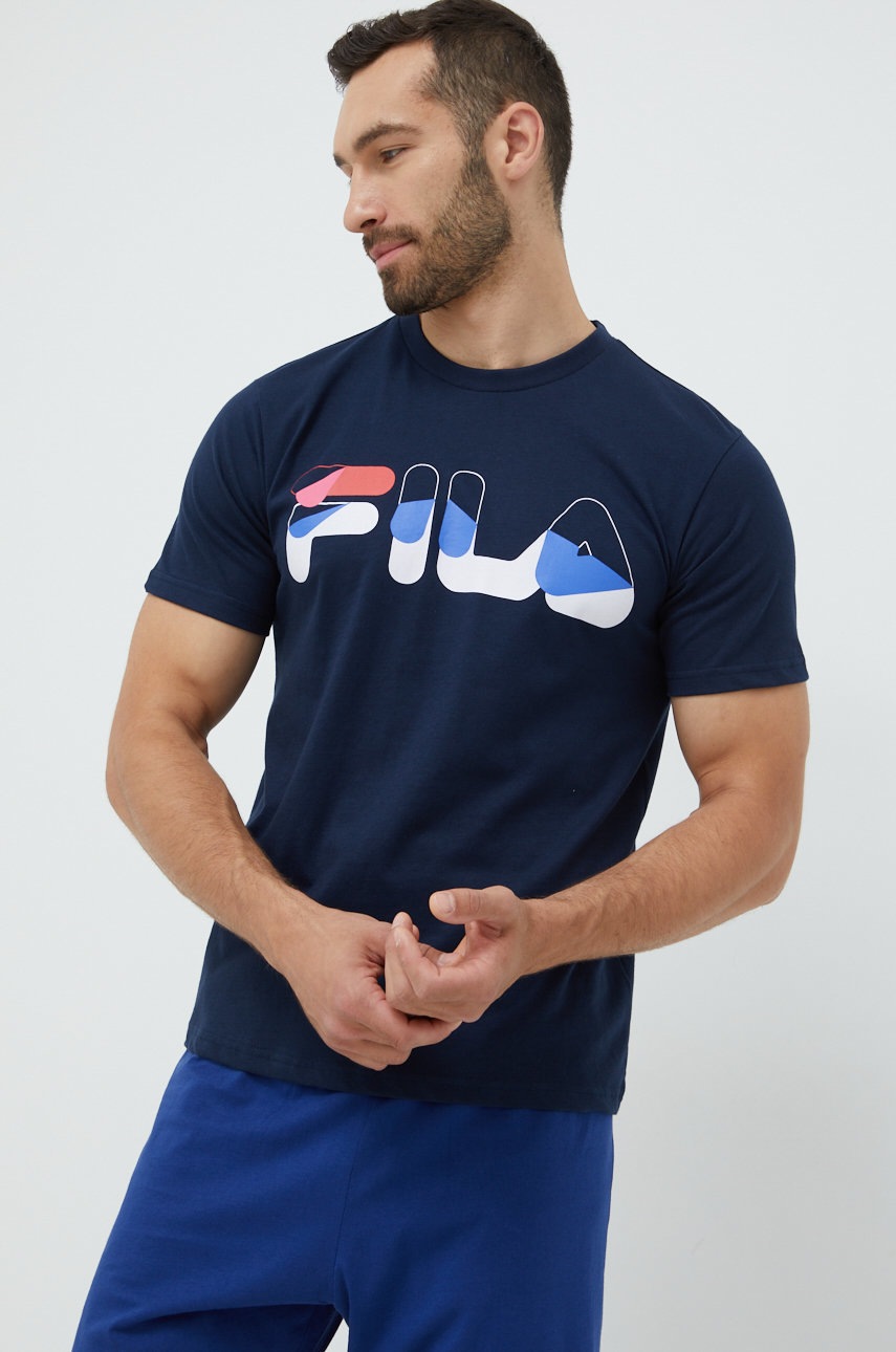 

Хлопковая пижама Fila цвет синий с принтом
