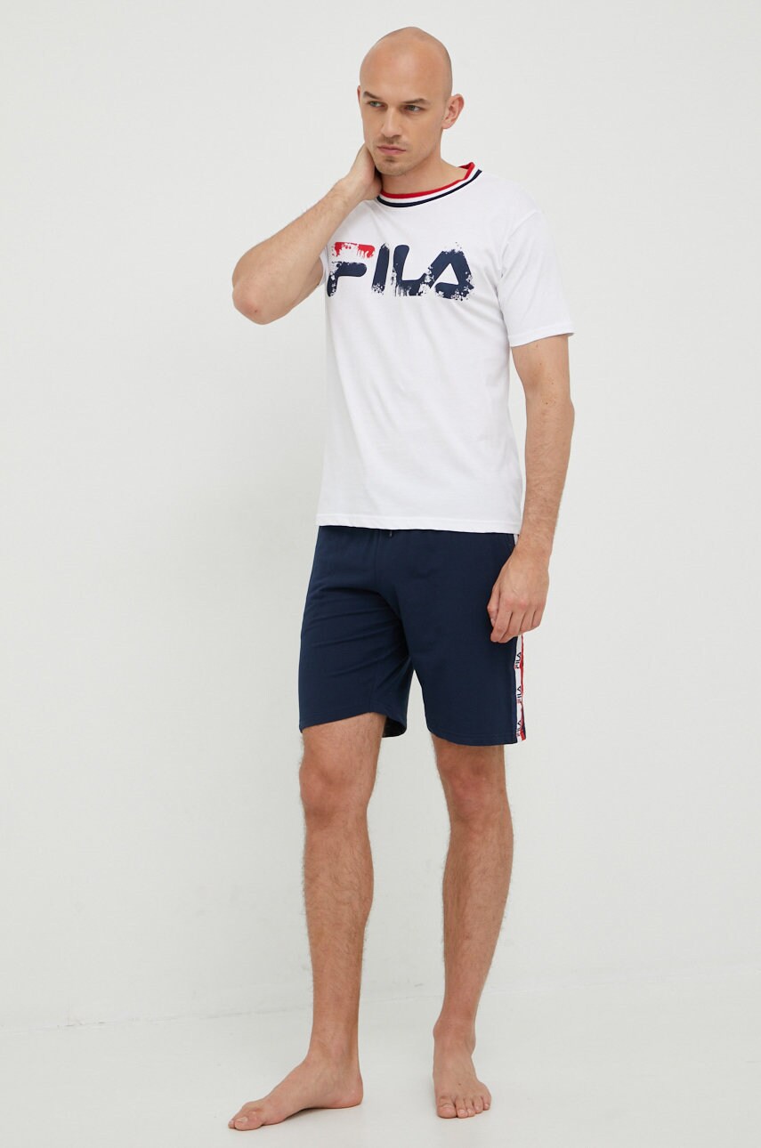 Fila pijama barbati, culoarea alb, cu imprimeu