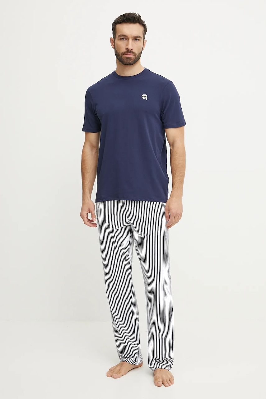 Karl Lagerfeld pijama bărbați, culoarea albastru marin, cu imprimeu, A2M45006