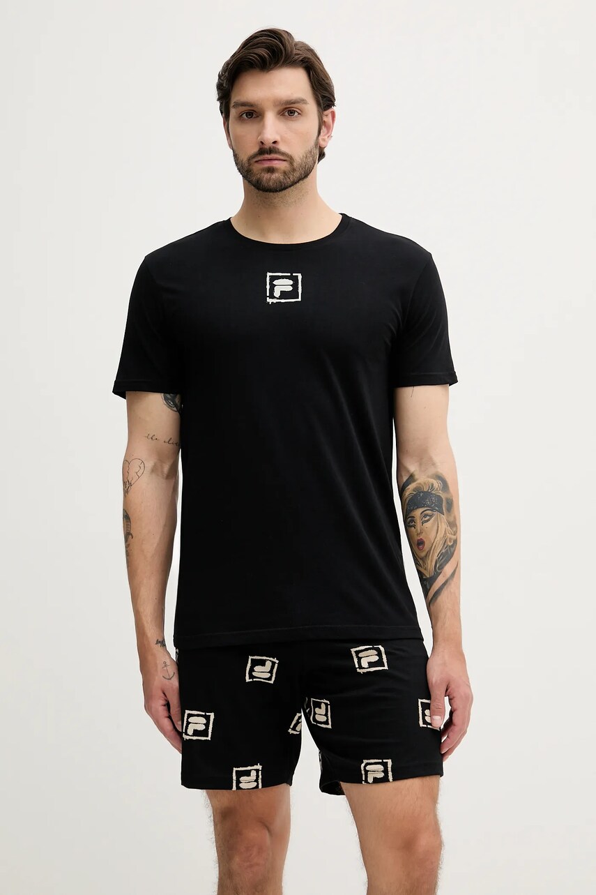 Fila pijamale de bumbac culoarea negru, cu imprimeu, FPS1221
