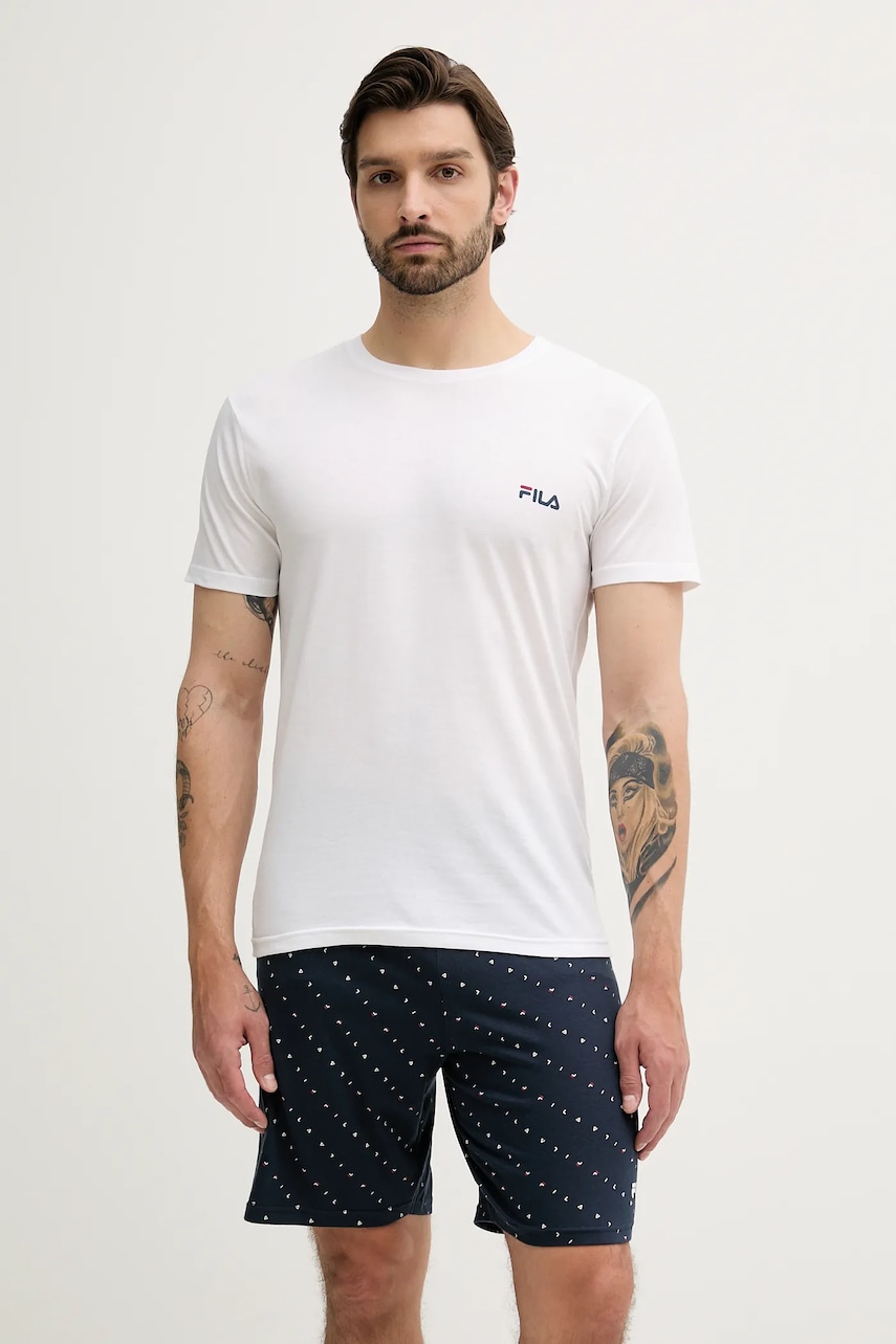 Fila pijamale de bumbac culoarea alb, cu imprimeu, FPS1222