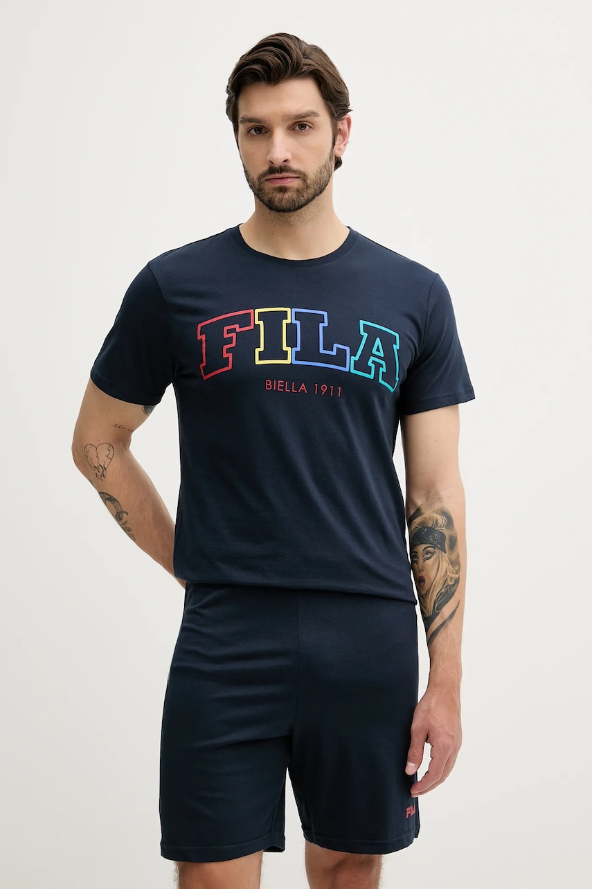 Fila pijamale de bumbac culoarea bleumarin, cu imprimeu, FPS1223