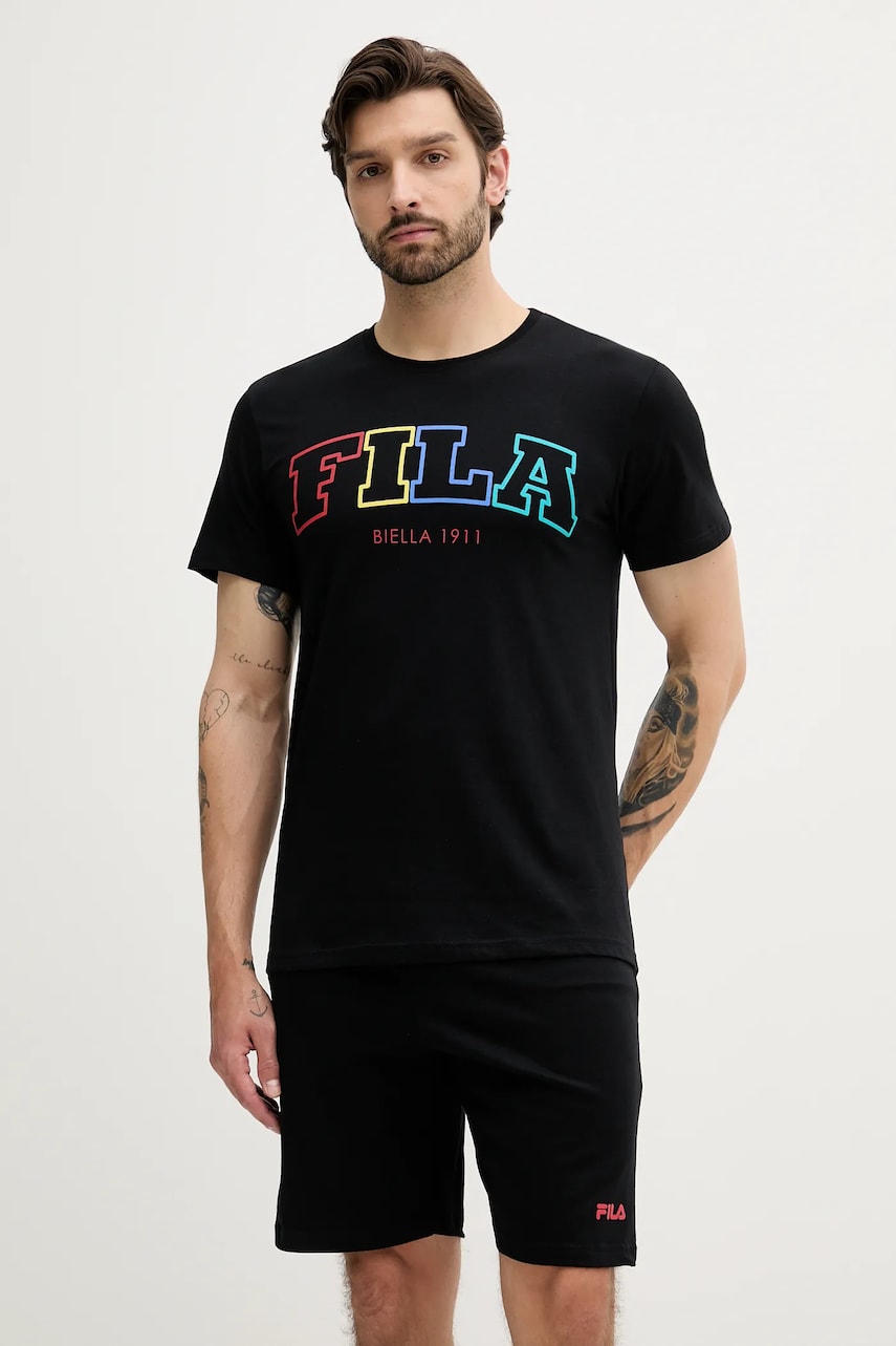 Fila pijamale de bumbac culoarea negru, cu imprimeu, FPS1223