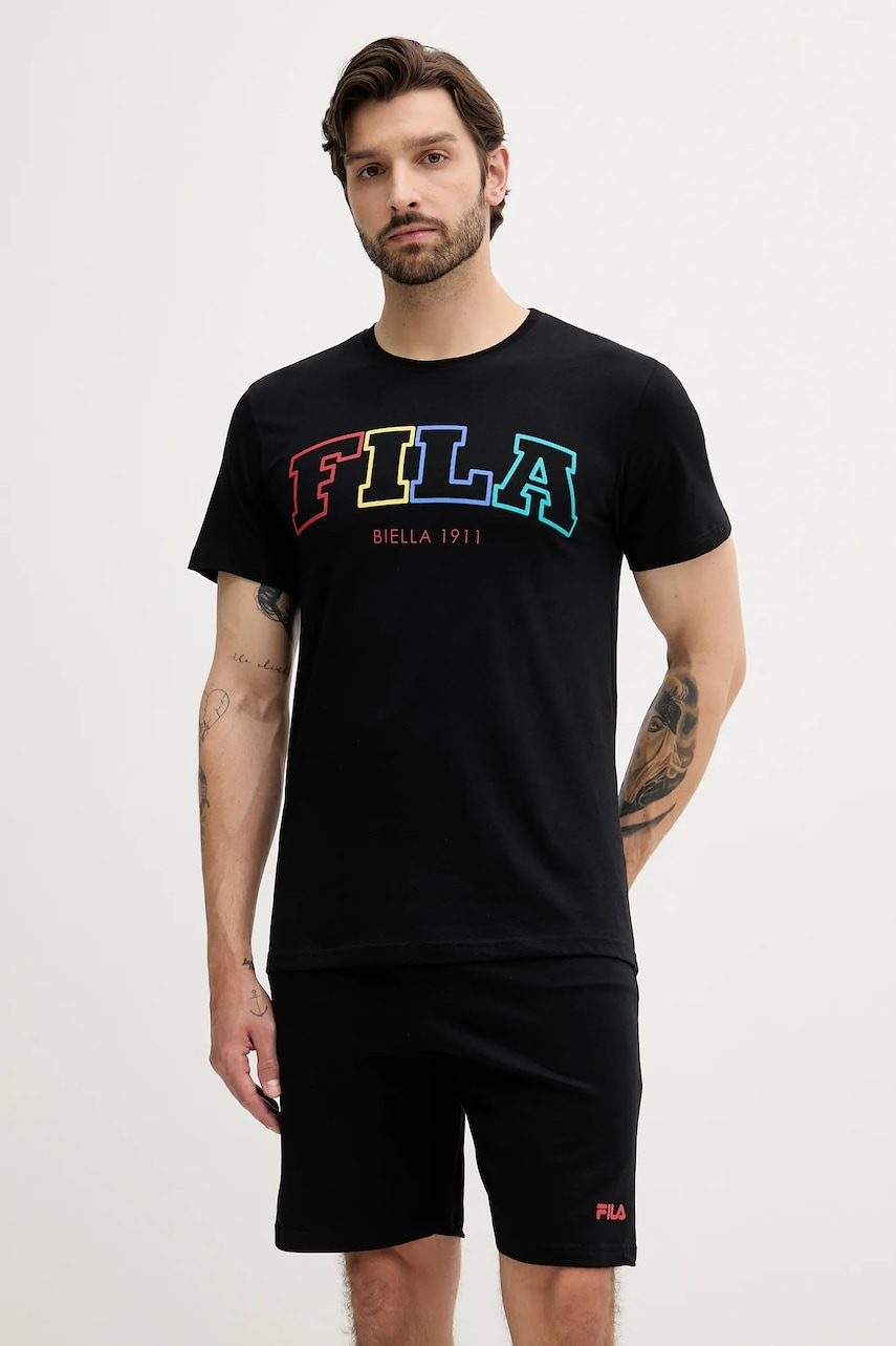 Fila set de pijama de bumbac culoarea negru, cu imprimeu, FPS1223