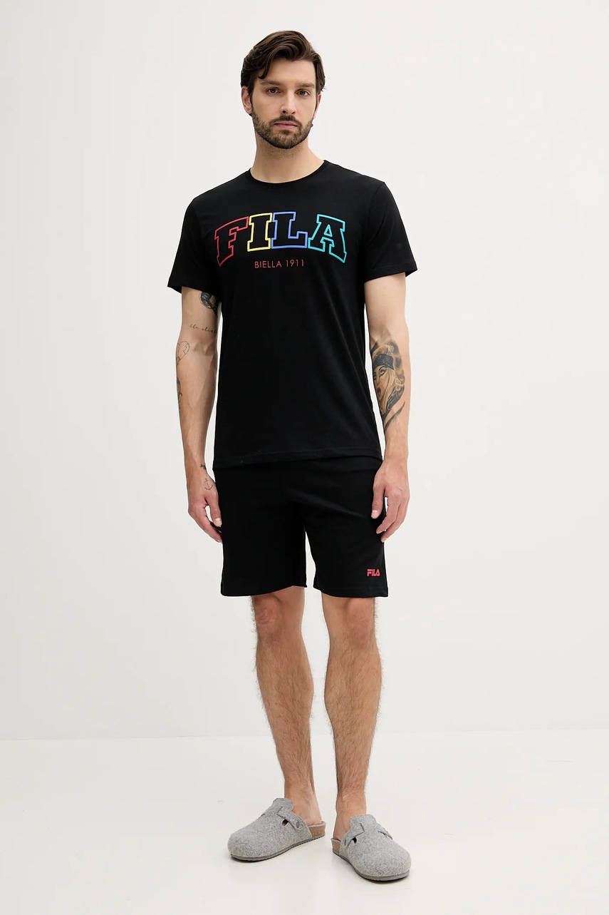 Хлопковая пижама Fila цвет чёрный с принтом FPS1223