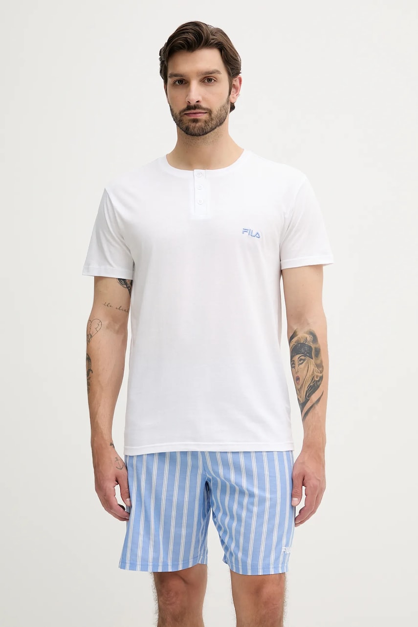 Fila pijamale de bumbac culoarea alb, cu imprimeu, FPS1225