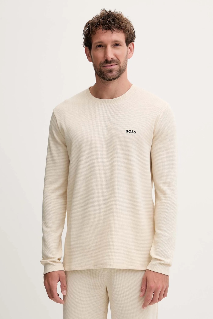BOSS longsleeve lounge culoarea maro, uni, 50535870