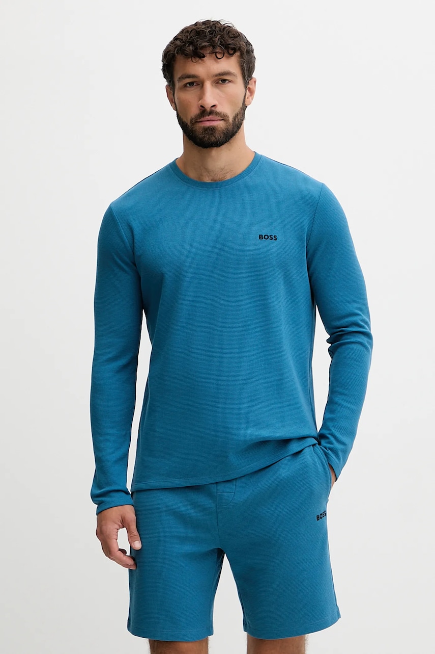 BOSS longsleeve lounge culoarea maro, uni, 50535870