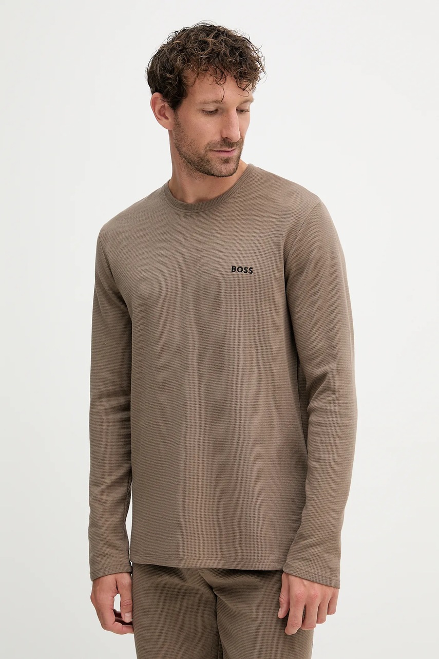 BOSS longsleeve lounge culoarea maro, uni, 50535870
