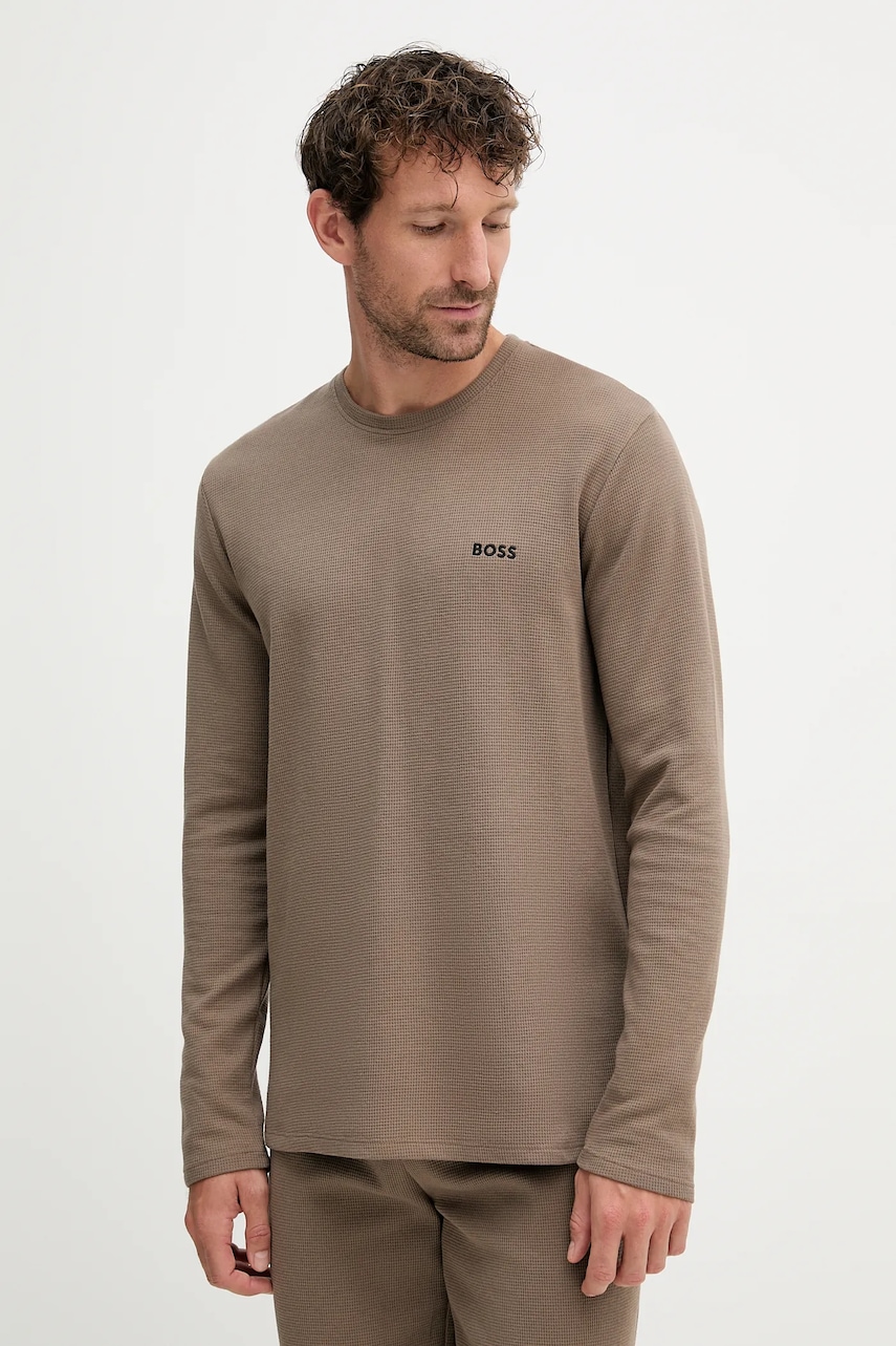 BOSS longsleeve lounge culoarea maro, uni, 50535870