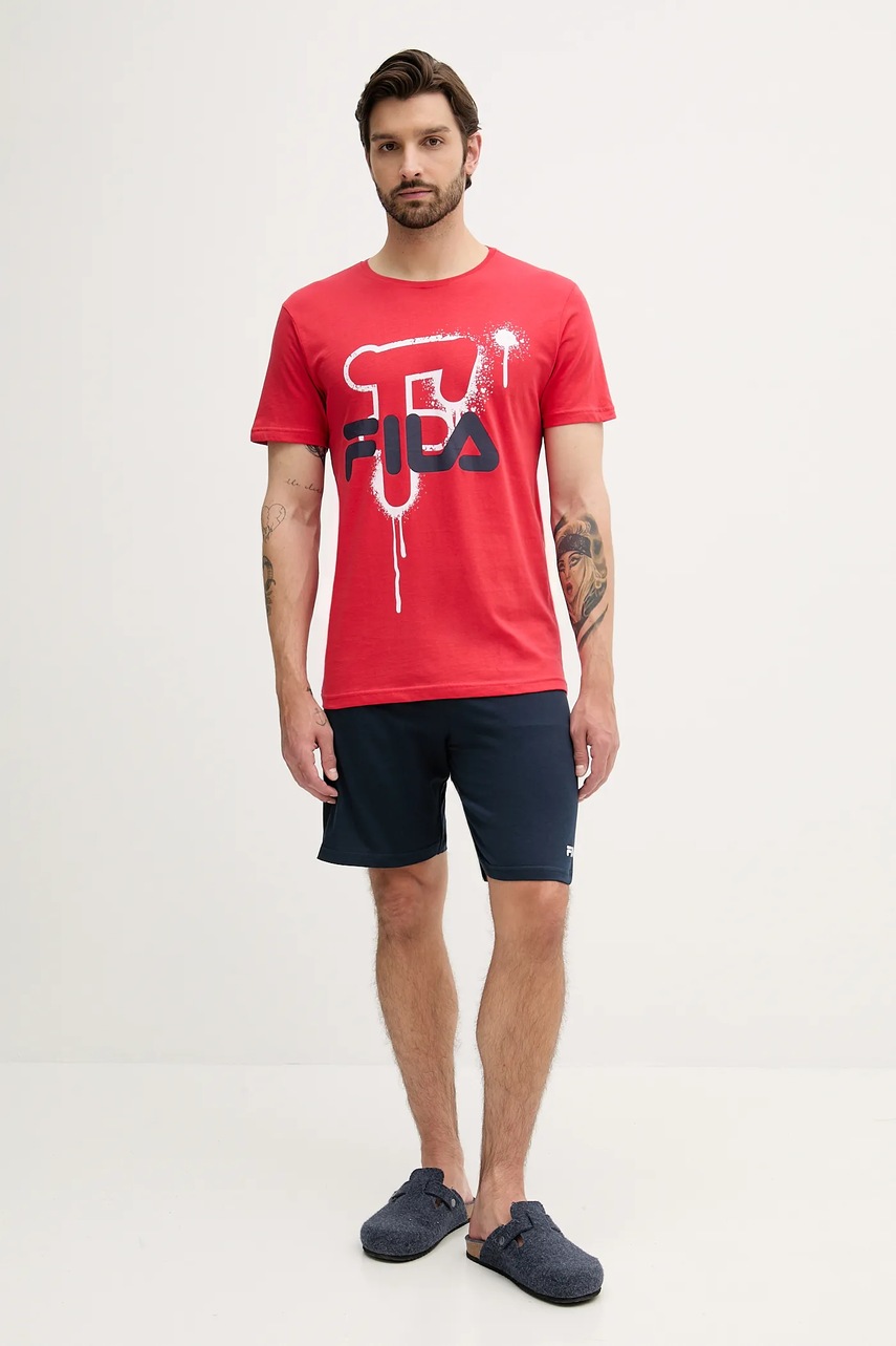 Хлопковая пижама Fila цвет красный с принтом FPS1220